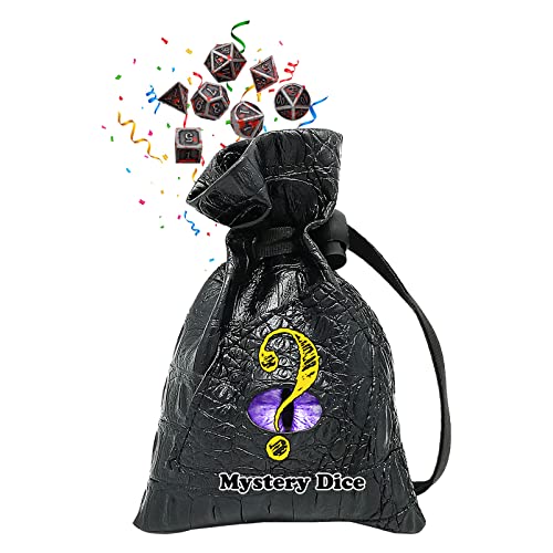 Haxtec Mystery Dragon Dice Bag with Random Metal DND Dice Set | Dragon Eye Dice Pouch, Drawstring, PU Leather, D&D Dice Compatible with Dungeons and Dragons, Accessories, DND Gifts - color: Random Metal, size: Small