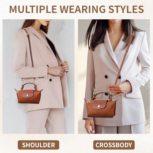 Purse Straps Replacement, Leather Handbag Crossbody Shoulder Strap Kit Adjustable for Mini Longcamp Tote Bag Women - color: Deepcognac