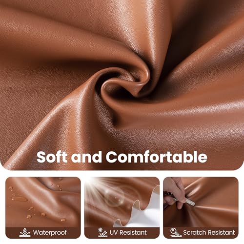 Marine Vinyl Fabric, Upholstery Faux Leather Fabric by The Yard, 0.95 mm Thick PU Leather Sheets for Sofa Chairs Handbags Hair Bows Earrings Crafts (1 Foot 12''X 54'', Brown) - color: Brown, size: 1 Foot