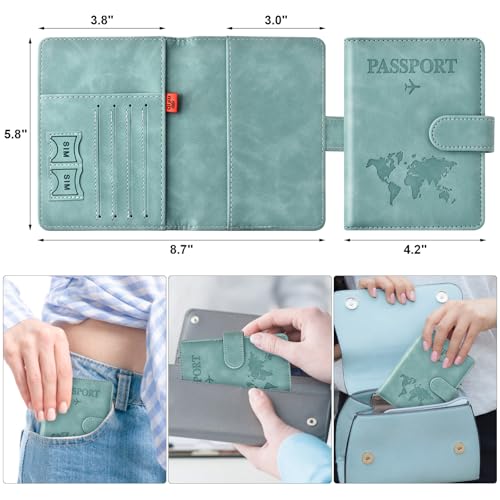 Eoehro Passport Holder for Travel Essentials, Passport Wallet Cover Case for Travel Must Haves Accessories,Passport Book Holders for Women and Men(light blue) - color: light blue, style: Magnetic Clasp