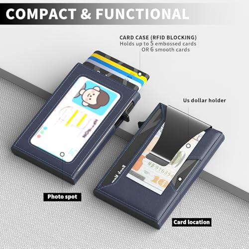 Wallet for Men Slim Minimalist Pop-up Smart Holds 5-6 Cards - RFID Blocking Metal with Money Clip, Credit Card Holder & ID Window, men accessories (Single fold blue) - color: Single fold blue
