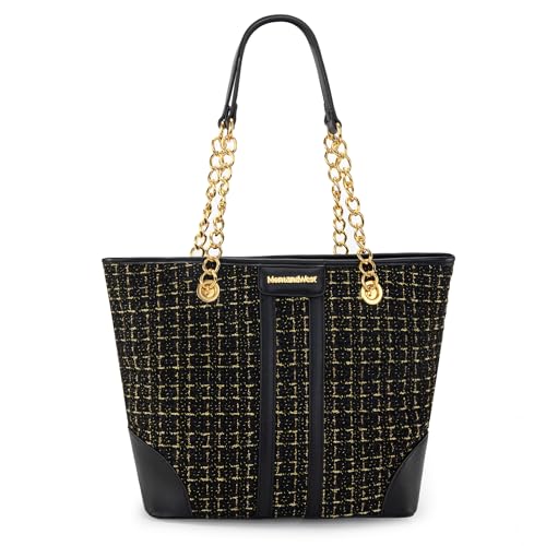 Montana West MEDIUM Tote Bag for Women Quilted Chain Handbags Shoulder Purse - color: A-black