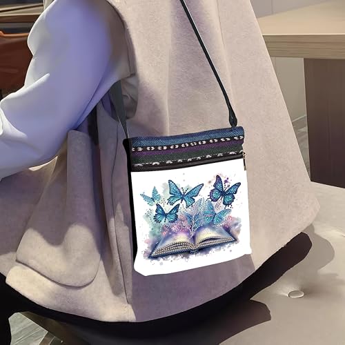 DDGYP Butterfly Diamond Painting Crossbody Bag, Diamond Art Kits for Adults | DIY PU Leather Art Bag, Adult Craft Kits for Women, Portable Handbag as Ideal Gift - color: Butterfly Flower 3