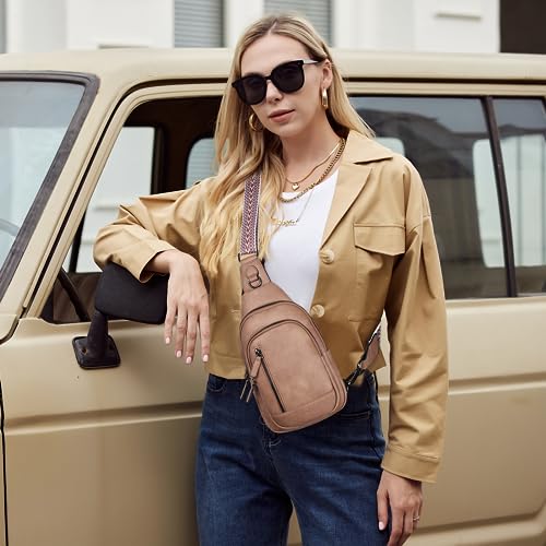 CLUCI Crossbody Bags for Women Men,Leather Sling Bag Cross Body Backpack for Woman Gifts for Women Birthday Unique - color: 1 Light Brown