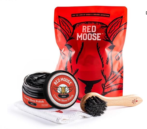 RED MOOSE Boots and Shoe Cream - Shoe Polish Kit for Leather - Shoes Shine - Made in the USA - color: Black Kit