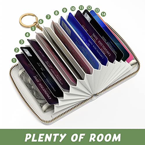 Credit Card Holder for Women, Small RFID Wallet Slim Leather Card Case - color: A-White, size: Keychain