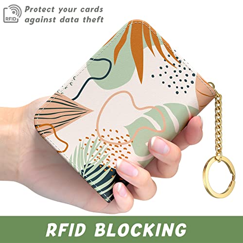 Credit Card Holder for Women, Small RFID Wallet Slim Leather Card Case - color: B-Leaf, size: Keychain