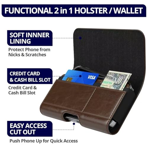 Magnetic Closure Holster for Google Pixel 11 Pro XL, 10 Pro XL, 9 Pro XL - Leather Belt Case, Premium Pouch (Fits Slim/Regular Case On) (Coffee Brown, Large) - color: Coffee Brown, size: Large