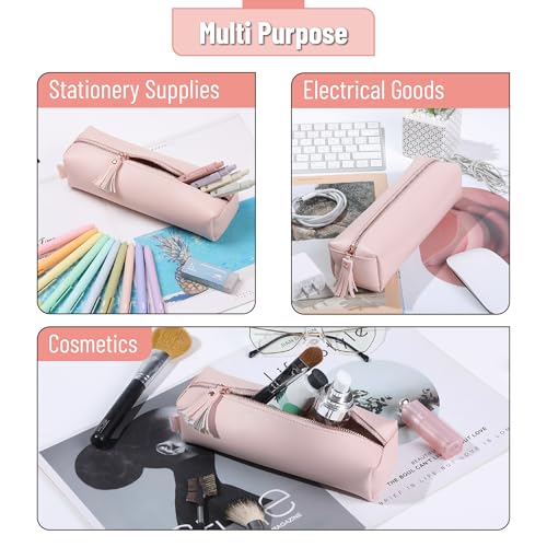 Mr. Pen- PU Leather Pencil Case, Pink | Pencil Case Small Pencil Pouch Aesthetic - color: Pink