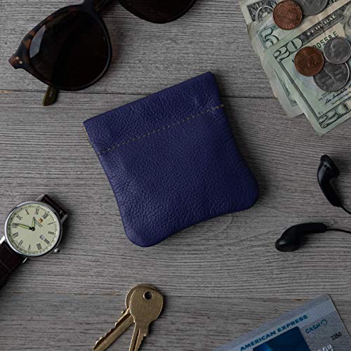 Genuine Leather Squeeze Coin Purse, Coin Pouch Made IN U.S.A. Change Holder For Men/Woman Size 3.5 X 3.5 (Purple) - color: Purple