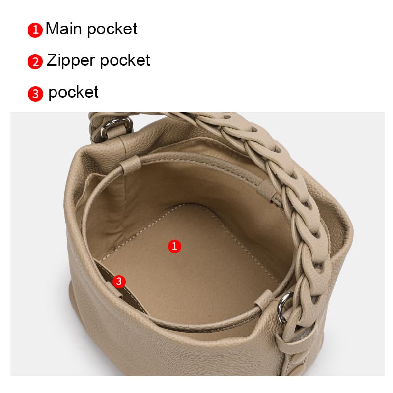 Genuine leather cowhide women's handbag, mini mobile phone cosmetic bucket shoulder/crossbody bag. - color: Khaki