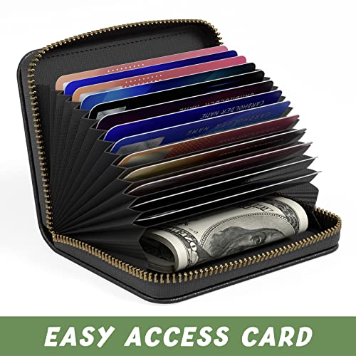 Credit Card Holder for Women, Small RFID Wallet Slim Leather Card Case - color: A-Black, size: Keychain