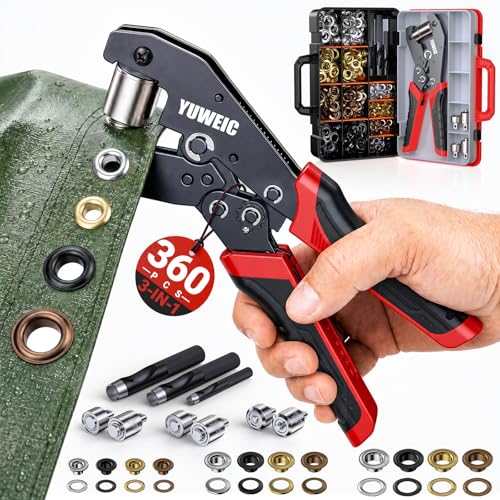 Grommet Tool Kit 1/2" 1/4" 3/8" Multi-Size Hole Punch with Case, 360 Pcs Eyelet Set and Grommets Kit | Punch Self-Locking Eyelet Plier for Tarps, Canvas, Tents, Leather, Vinyl and Fabric Rings - size: 1/2" 1/4" 3/8"