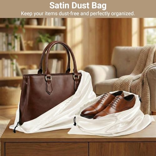 Q&J Fabric Co. 4 Pack Satin Dust Bag 15.7x19.7 inch + 19.7x23.6 inch Beige 100% Polyester Silk Bag Purse Dust Bag Shoe Bags for Closet Purse Protector Bag Dust Covers for Purses - color: Beige, size: 15.7"x19.7"+19.7"x23.6"