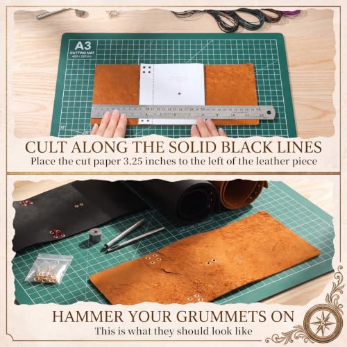Chicplaid 2 Set DIY Leather Making Kit for Passport Small Journal Pocket Notebook Cover with 2 Full Grain Cowhide Sheet, 4-Color Elastic Cords, Brass Eyelets & Essentials with Manual - color: Dark Brown, style: Passport
