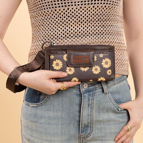 X Wrangler Western Wallet for Women Card Cases & Money Organizers Wristlet Wallet with Zipper Pocket - color: X Coffee