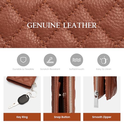 befen Genuine Leather Small RFID Blocking Bifold Wallet for Women with Zipper Coin Pocket Key Chain Wallet Purse - Brown - color: Brown
