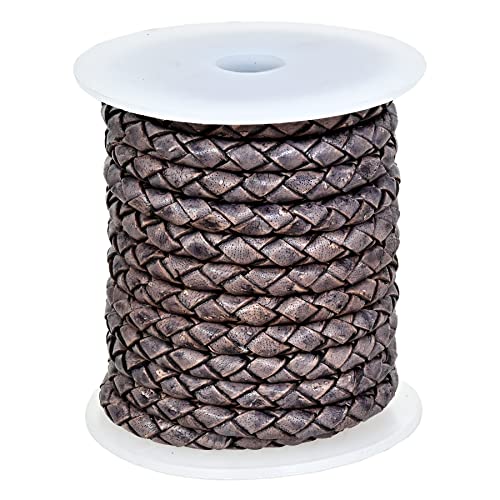 GENIQUE Real/Genuine Round Braided Leather Cord String Rope Folded, Leather Rope for Crafts, Jewelry Making, Necklace, Bracelets (5 Metres) (5mm, Grey Distressed) - color: Grey Distressed, size: 5mm