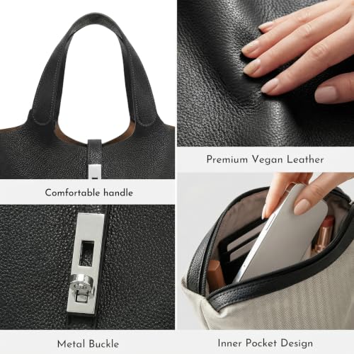 Tote Bag for Women Top Handle Handbag Satchel Bag for Women Vegan Leather Lock Design Bucket Purse for Work Evening - color: Al