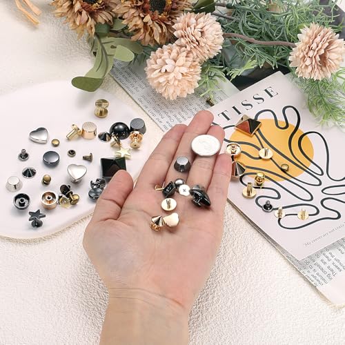 uxcell 24 Pcs Flat Head Button Stud 15mm Screw Back Rivets Stud Set Round Purse Feet Metal Studs Rivet Nailhead Buckle Button Rivet for DIY Leather Crafts Belt Strap, Gold - color: Gold, size: 15mm