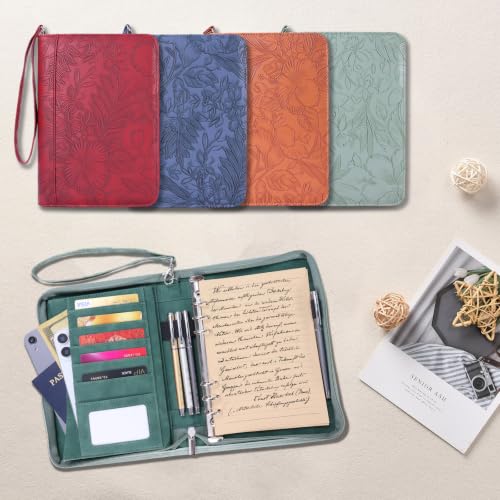 A5 Binder 6 Ring with Zipper, Portable Planner for Travel & Study - color: Green