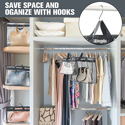 Chumia 20 Pack Dust Bags for Handbags Clear Handbag Storage Organizer, 3 Sizes Purse Storage Organizer for Closets Dust Cover Purse Protector Bag with Zipper and Handles with 25 Pcs S Hooks(Grey) - color: Grey