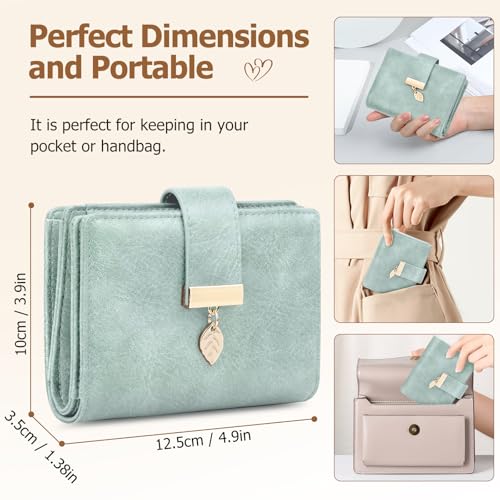 HUANLANG Small Wallets Women RFID Blocking Ladies Wallet with Zipper | Women’s Wallet Credit Card Holder, Leather, ID Window, Zipper Coin Pocket,Bifold,Perfect Gifts,Fits Small Purses,Travel,Green - color: Light Green
