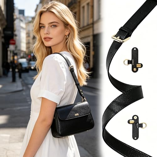 2 Pack Upgraded Leather Shoulder Strap for Longchamp S/M Bag, 4 Buckles Leather Bag Strap Conversion Kit for Women Crossbody Bags（Brown Black）