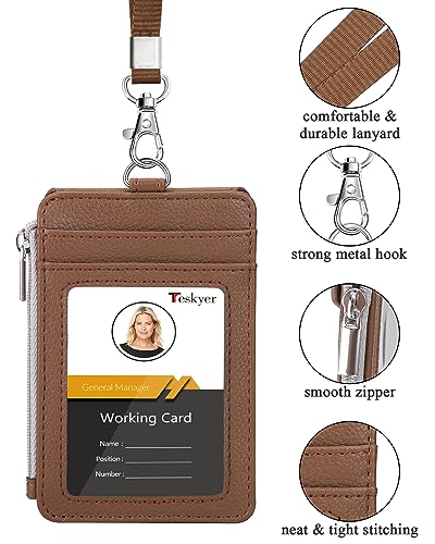 Teskyer ID Badge Holder with Lanyard, Lanyard Wallet, Lychee Coffee - color: Lichee Coffee, size: 3.1" x 4.7"