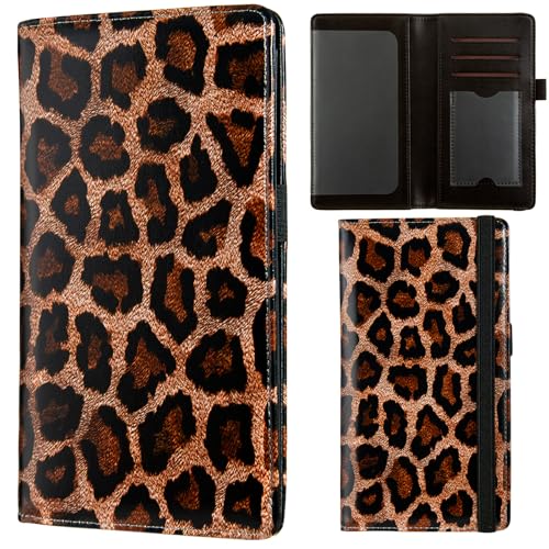 Checkbook Cover for Personal Checkbook, Checkbook Wallet with RFID Blocking and Credit Card Slot (leopard print) - color: leopard print