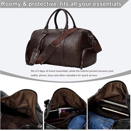 Genuine Leather Duffle Bag, Airline Approved Carry-On Multi Pocket Travel Bag for Clothes Laptop Sportswear, for Overnight Business Trip Gym Daily Use, Brown - color: Y94&22 45cm-BROWN