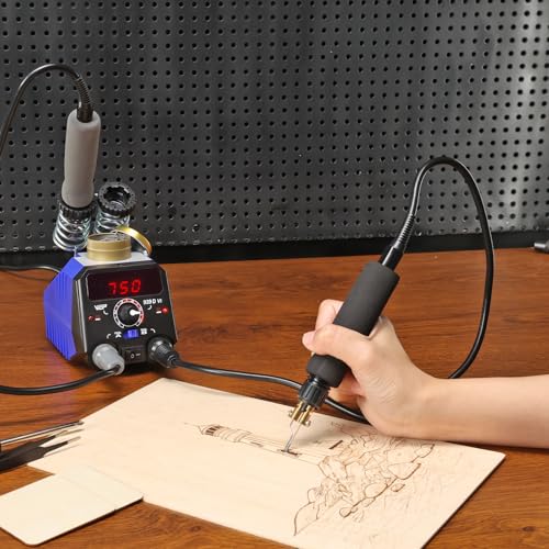WEP 939D-VI Dual Pen Wood Burning Kit 250-750℃/482-1382℉ A/B Toggle Wood Burning Tool with 2 Detachable Pens, 20 Wood burner Tips, Dual-Barrel Holder. Suitable for Pyrography, Leather Burning Kit