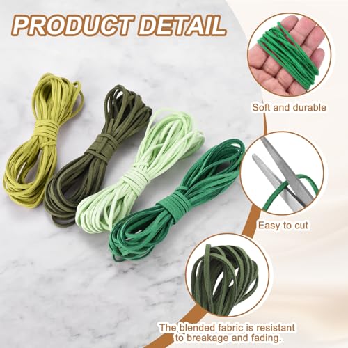 MECCANIXITY 4 Pcs Suede Cord, 5.5 Yards Flat Faux Leather Cord Soft Durable Leather String with Silver Closed-Mouth Ring Rope Clip Lobster Clasps for Art Craft, Green Series - color: Green Series