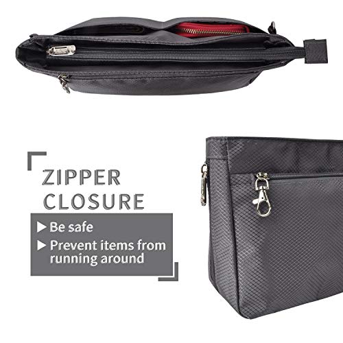 Vercord Expandable Nylon Handbag Purse Organizer Insert Liner Shaper Bag in Bag Dark Grey Large - color: Dark Grey, size: Large