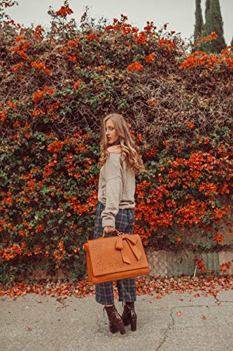 ECOSUSI Women's Briefcase Vegan Leather Laptop Bag for Work Shoulder Computer Satchel Bag with Detachable Bow - color: L-brown