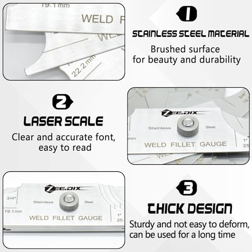 ZeeDix Metal Fillet Weld Gauge Set | Stainless Steel Welding Inspection Gauge Tool(1/8" - 1") Ulnar Metric & Inch - style: Weld Fillet Gauges