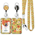 ID Badge Holder with Lanyard,Retractable ID Badge Card Holders Detachable Neck Lanyard Strap with Badge Reel and Vertical ID Holder for Nurse Students Teachers Office Staff(Flower Yellow) - color: Flower Yellow