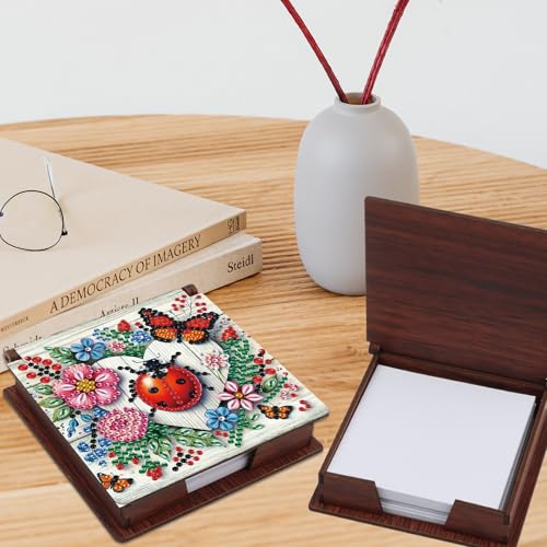 JISHSHAY Ladybird Diamond Painting Note Box Flower Diamond Art Sticky Note Holder Gem Art Notecard Box Gem Painting Mosaic Kits for Adults Embroidery Kit Memo Pad Holder, Contains 160 Sheets of Paper - color: Ladybird 1