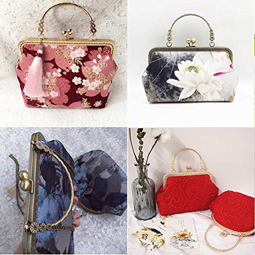 8 inch Metal Purse Frame with Embossed Arch Handle Kiss Clasp Lock Frame for DIY Craft Purse Bag Clutch Making (Black)