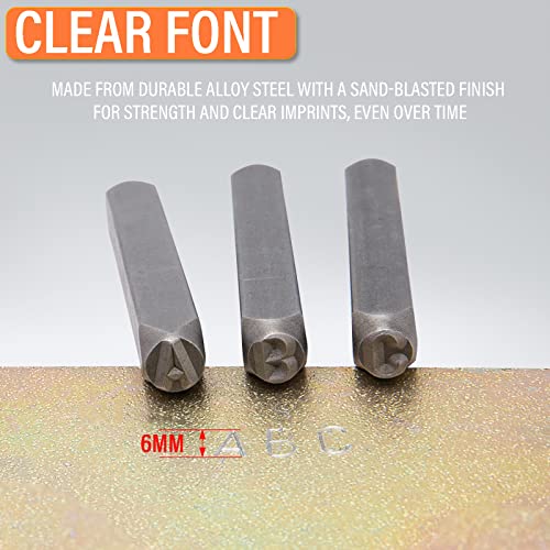 Metal Letter Punch Set 1/4 (6mm),36PC Steel Number and Letter Stamp Set,Stamping Tool Set kit for Imprinting Metal, Plastic, Wood, Leather. - size: 1/4" 6mm