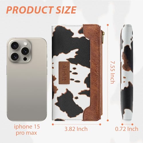 Airkit Cow Print Wallets for Women Bifold Credit Card Holder, Rfid Blocking, ID Window, Western Slim Wallet with Zipper Coin Pocket for Ladies, Cow Brown - color: Cow Brown