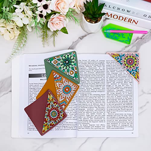 WIVICO 4Pcs Diamond Painting Bookmarks, Diamond Pearl Art Kits for Adults | DIY Diamond Dots Paint By Numbers Kit,Gifts for Book Lovers(Mandala)
