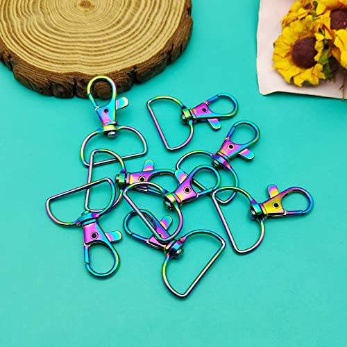 30pcs Swivel Snap Hook D Ring,Metal Swivel Clasps Lobster Lanyard Clasp Swivel Clasps Claw Lobster Clasp Key Chain Clip Hook for Keychain Lanyard,Purse,Jewelry,DIY Crafts Supplies(Rainbow,1 inch) - color: Rainbow