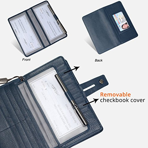 Bveyzi Women's Big Fat Rfid Leather Wristlet Wallet Organizer Large Phone Checkbook Holder with Zipper Pocket (Navy Blue) - color: Navy Blue