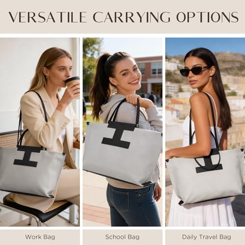CHUNLI 15.6" Laptop Tote for Women - Lightweight Canvas-Textured Leather Work Bag, Structured Business Briefcase, Teacher - color: Grey & Black
