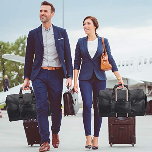 seyfocnia Convertible Travel Garment Bag,Carry on Garment Duffel Bag for Men Women - 2 in 1 Hanging Suitcase Suit Business Travel Bag - color: black-2pockets-Leather