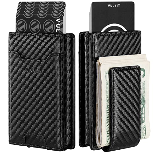 VULKIT Money Clip Wallet Pop Up Card Holder RFID Protection Mens Leather Wallet 2-IN-1 Business Card Holder For 7 Cards & 15 Bills - color: CF Black