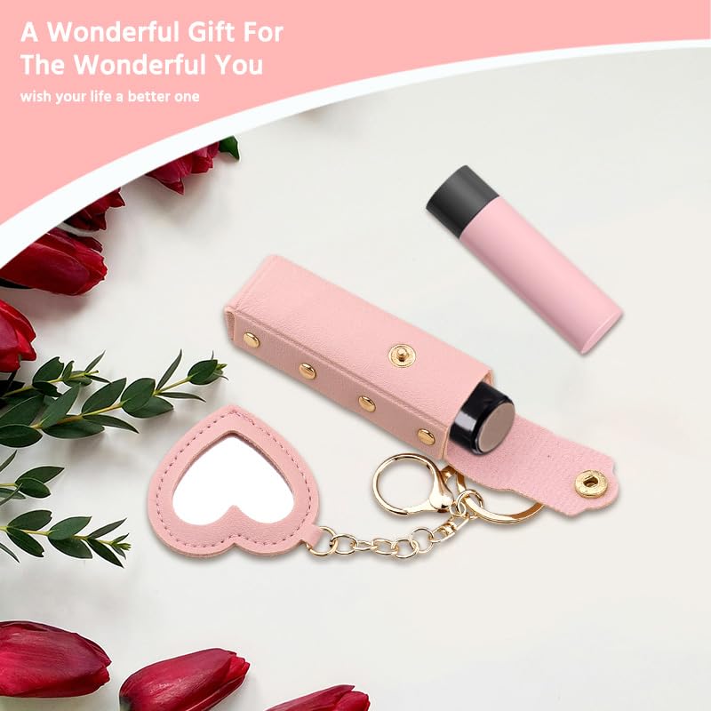 Sisadodo Lip Oil Lipstick Case with Mirror Lip Oil Lipstick Holder Key Chain for Car Keys Keychains Lipstick Organizer Case - color: Pink1