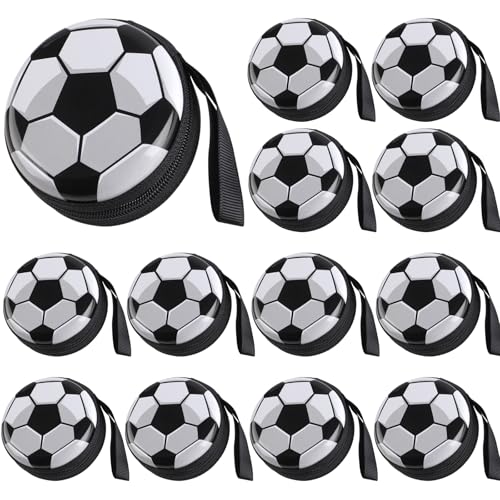 12 Pack Small Soccer Coin Purse with Zipper, Soccer Storage Box Tinplate Coin Purse Set Wallet Bag for Sports Themed, Birthday Party Decoration, Baby Shower, Classroom Prize Candy Organizer