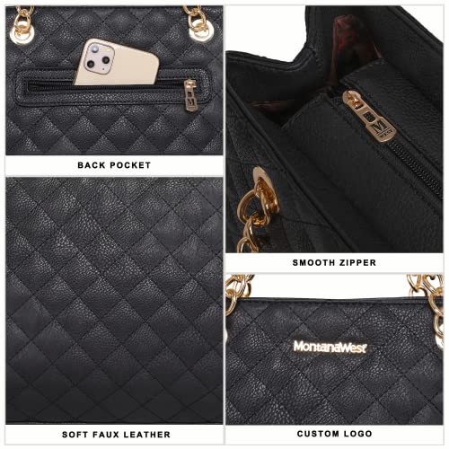 Montana West MEDIUM Tote Bag for Women Quilted Chain Handbags Shoulder Purse - color: 040black